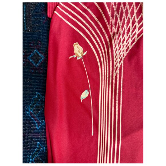 VINTAGE Tori Richard Cheongsam Maxi Dress | Red with Roses | Medium | Mandarin - Picture 7 of 7